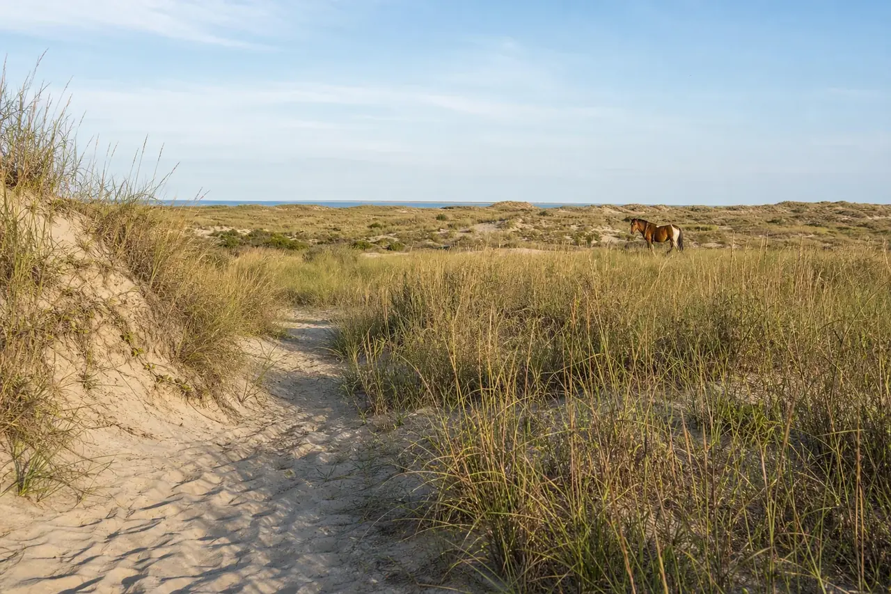 Open Assateague shoreline and dune grass