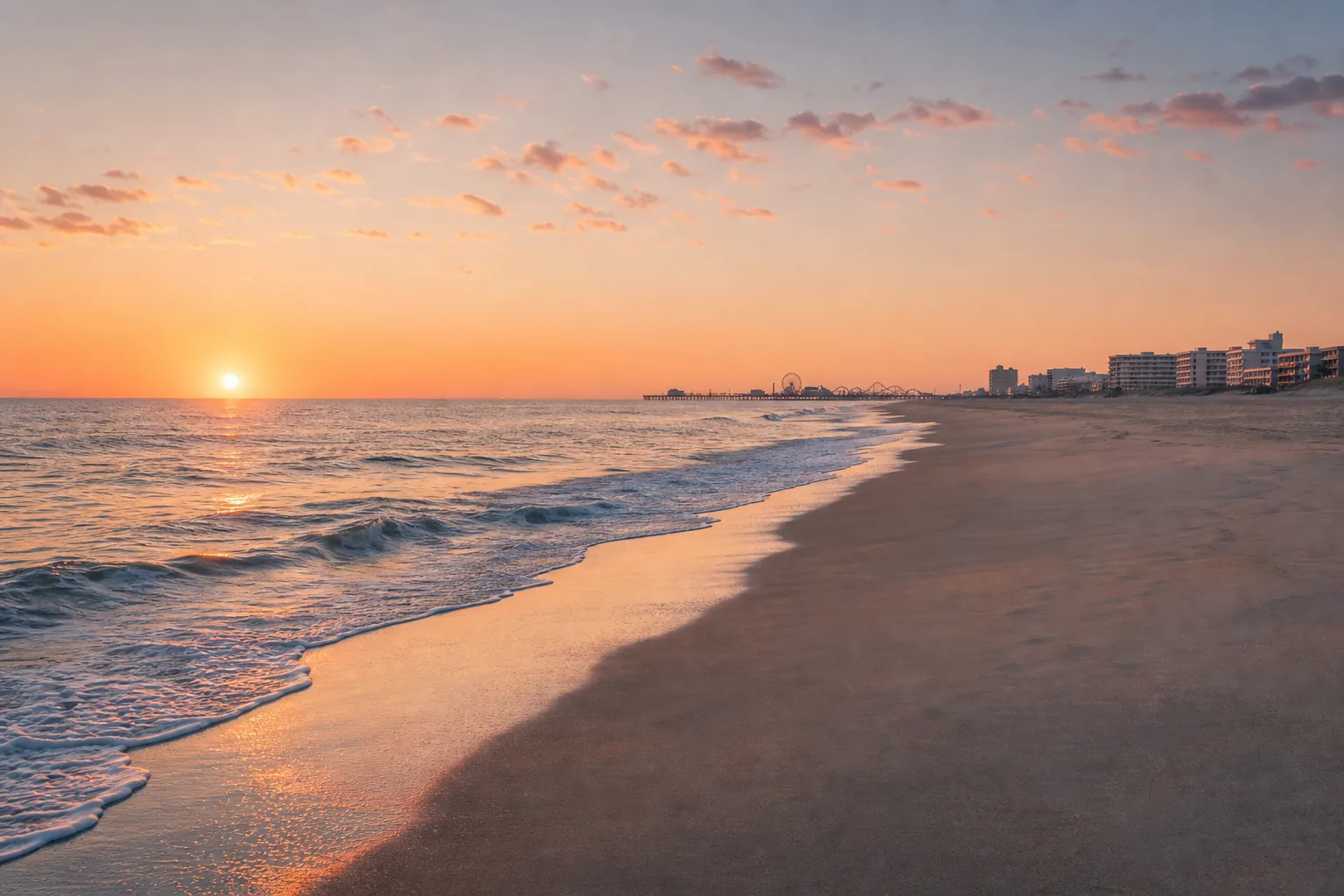 Wide early morning beach in Ocean City Maryland